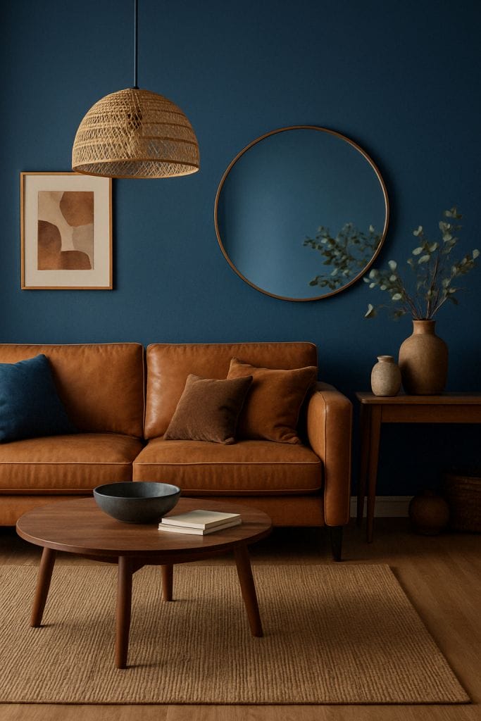 Fusion bleu et marron dans la décoration interieure