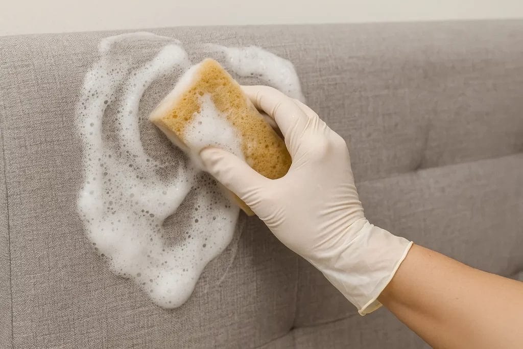 Nettoyage tete de lit en tissu avec du savon doux