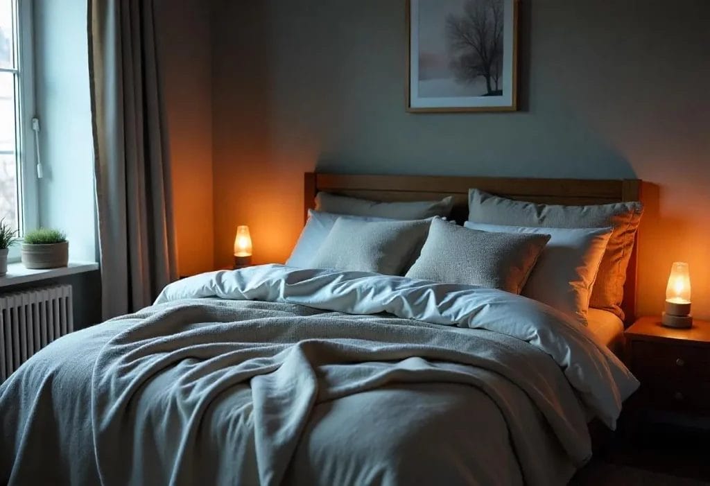 Des tons beiges et une lumière douce créent un véritable refuge. Matières moelleuses, coussins généreux et ambiance feutrée invitent au lâcher-prise.