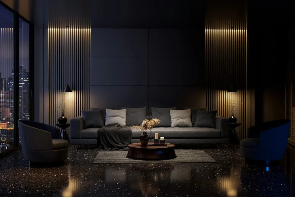 Salon noir lumineux