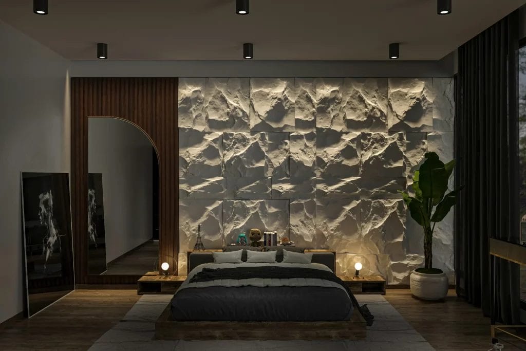 Décoration murale d'une chambre sombre avec de la lumière