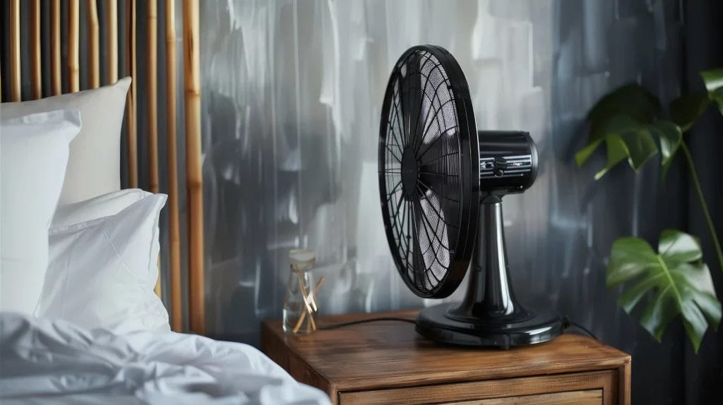Ventilateur noir dans une chambre