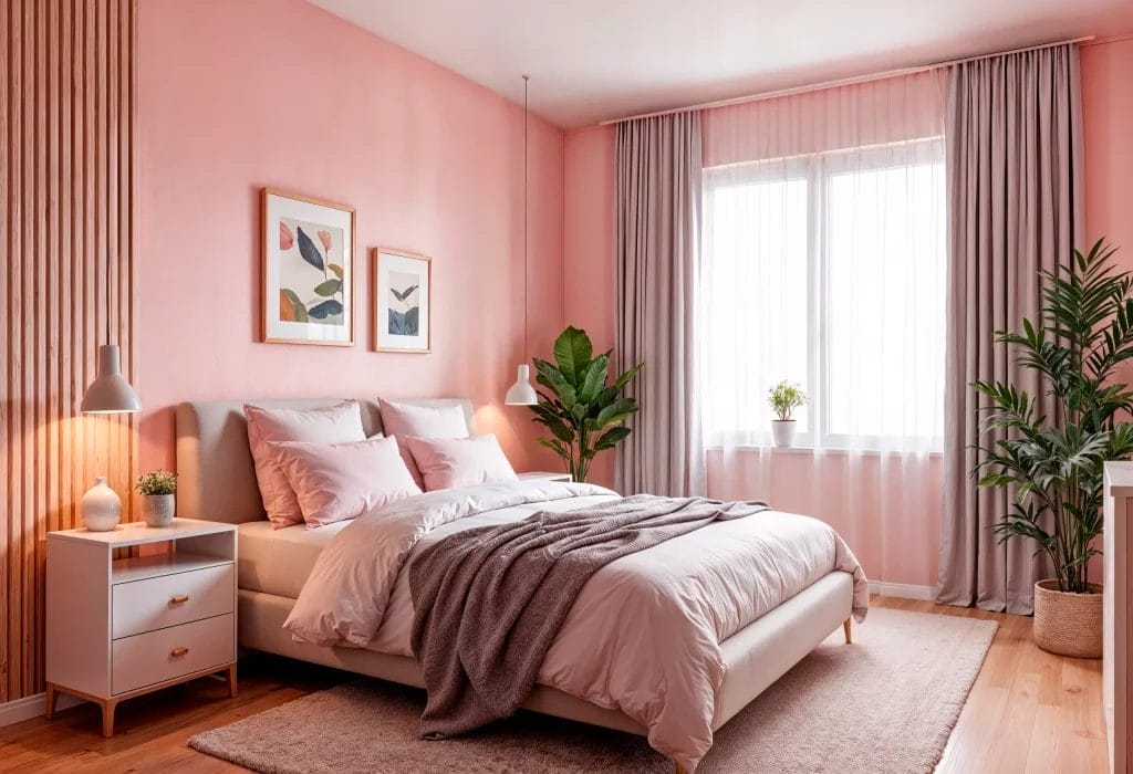 Chambre à coucher rose avec un décor esthétique